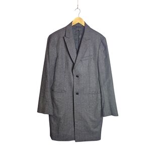 Theory Men's Charcoal Herringbone Long Wool Blend Coat Size Large